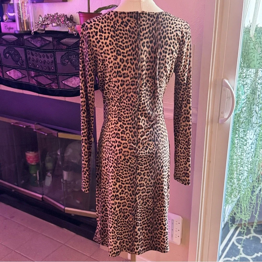 Michael Kors Logo Plate Faux Wrap Leopard Print Dress